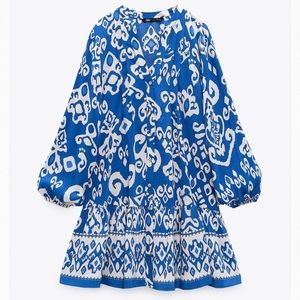 Zara printed mini dress, blue, size Large